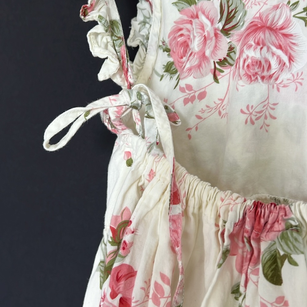 Girl’s Sleeveless Summer Dress Crème Pink Size 12 100% Cotton Rose Pattern - Picture 5 of 11
